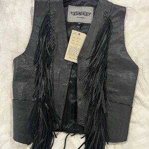 Unik Black Leather Fringe Vest Stevie Nicks